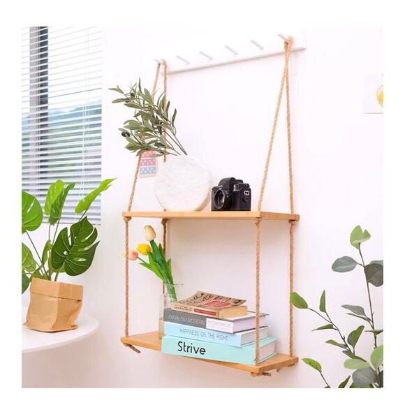 Bamboo Hanging Shelves for Wall 2 Tier - Picture 1 of 8